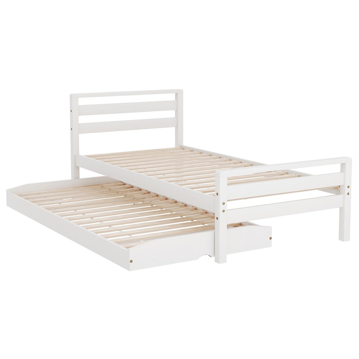 Avis Bed Frame – 2-in-1 Trundle, Single Size, White Pinewood
