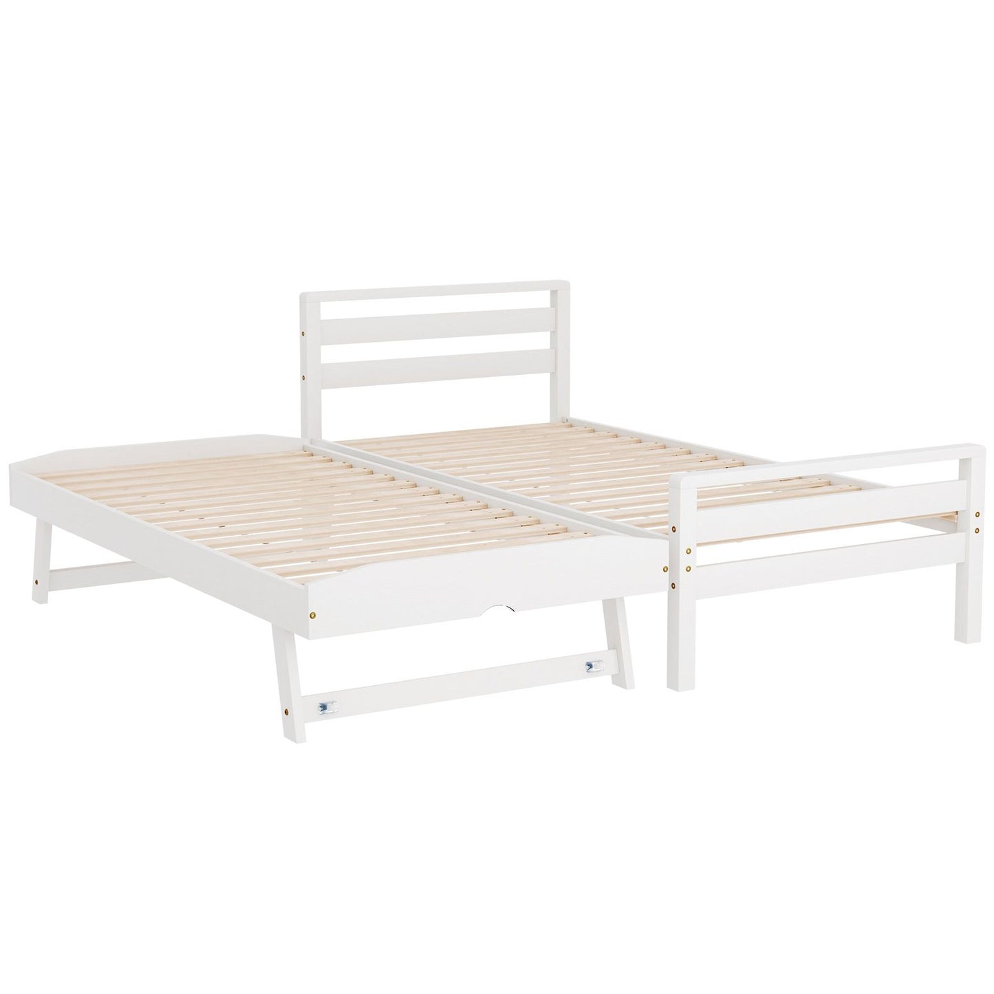 Avis Bed Frame – 2-in-1 Trundle, Single Size, White Pinewood