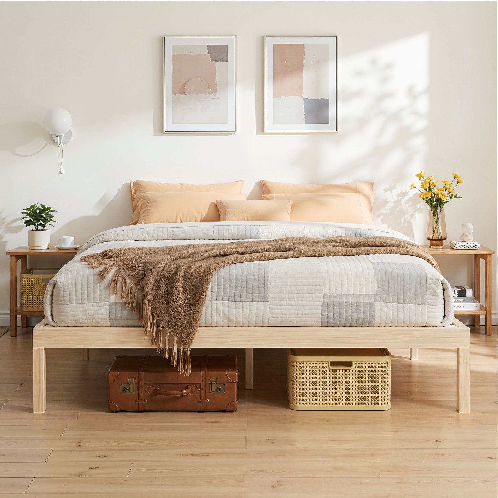 King size Bruno bed frame by The Willow Stone Collective featuring a solid pinewood platform and modern bedroom furniture design.