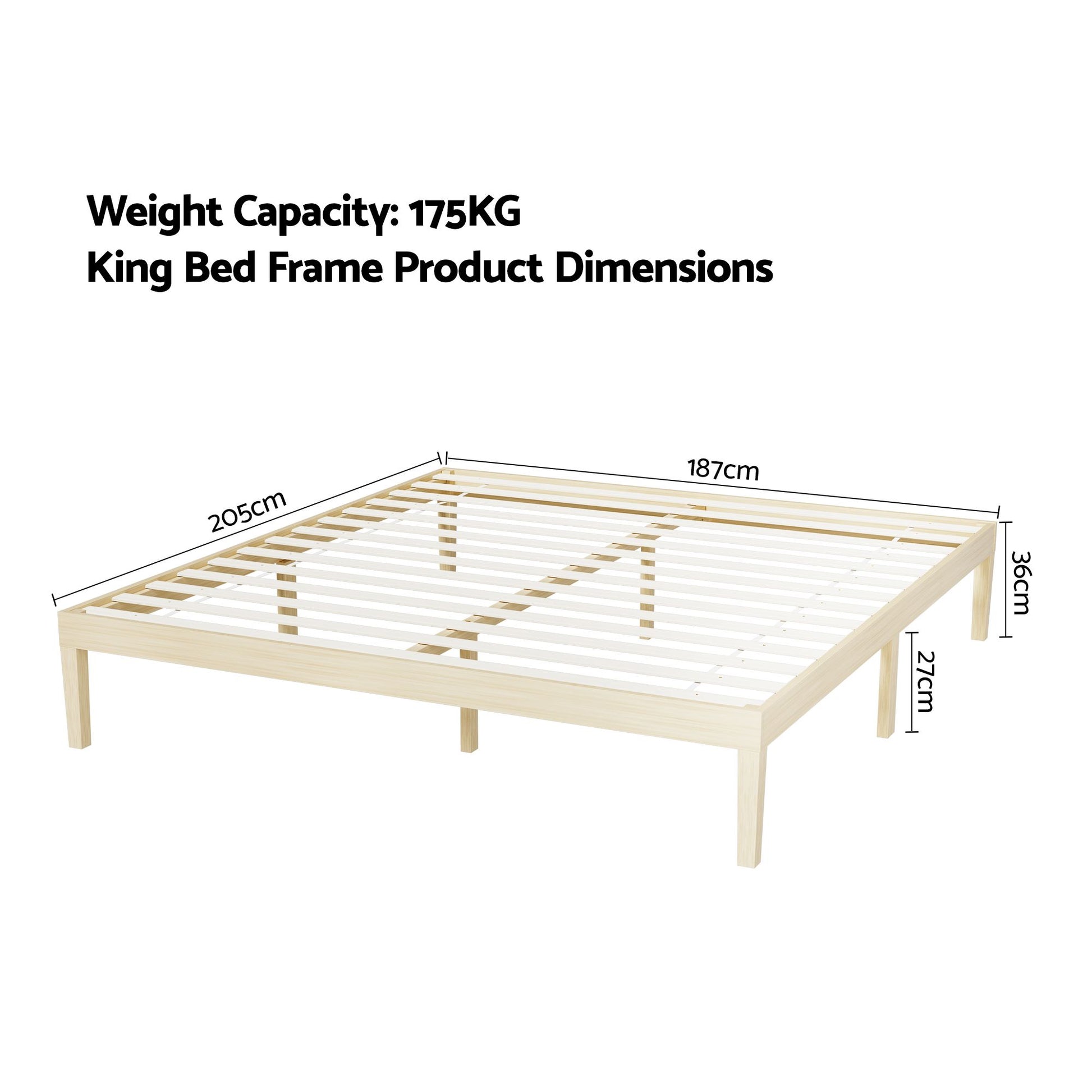 Solid pinewood Bruno bed frame in king size with a modern platform design, part of The Willow Stone Collective bedroom furniture.
