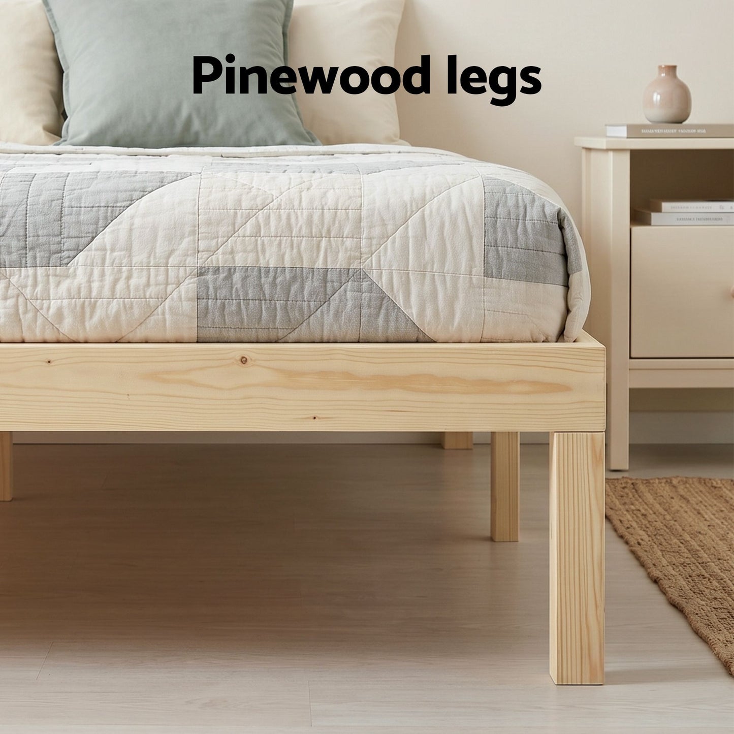 King size Bruno bed frame by The Willow Stone Collective, solid pinewood platform with a sturdy, minimalist design.