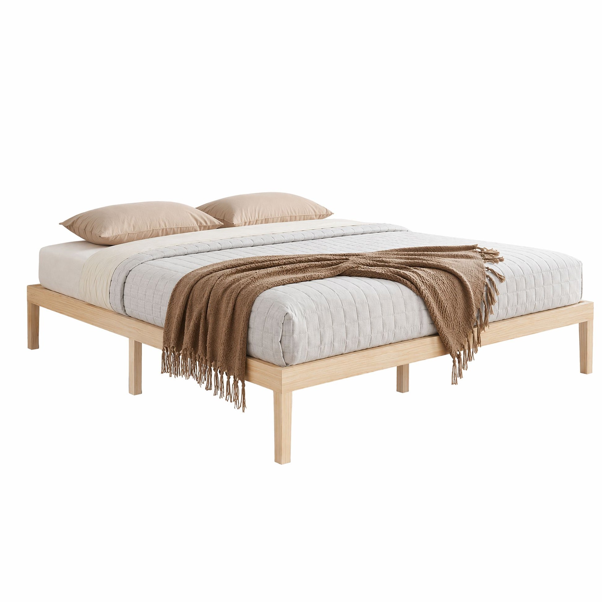King size Bruno bed frame by The Willow Stone Collective with solid pinewood platform and clean, modern design.