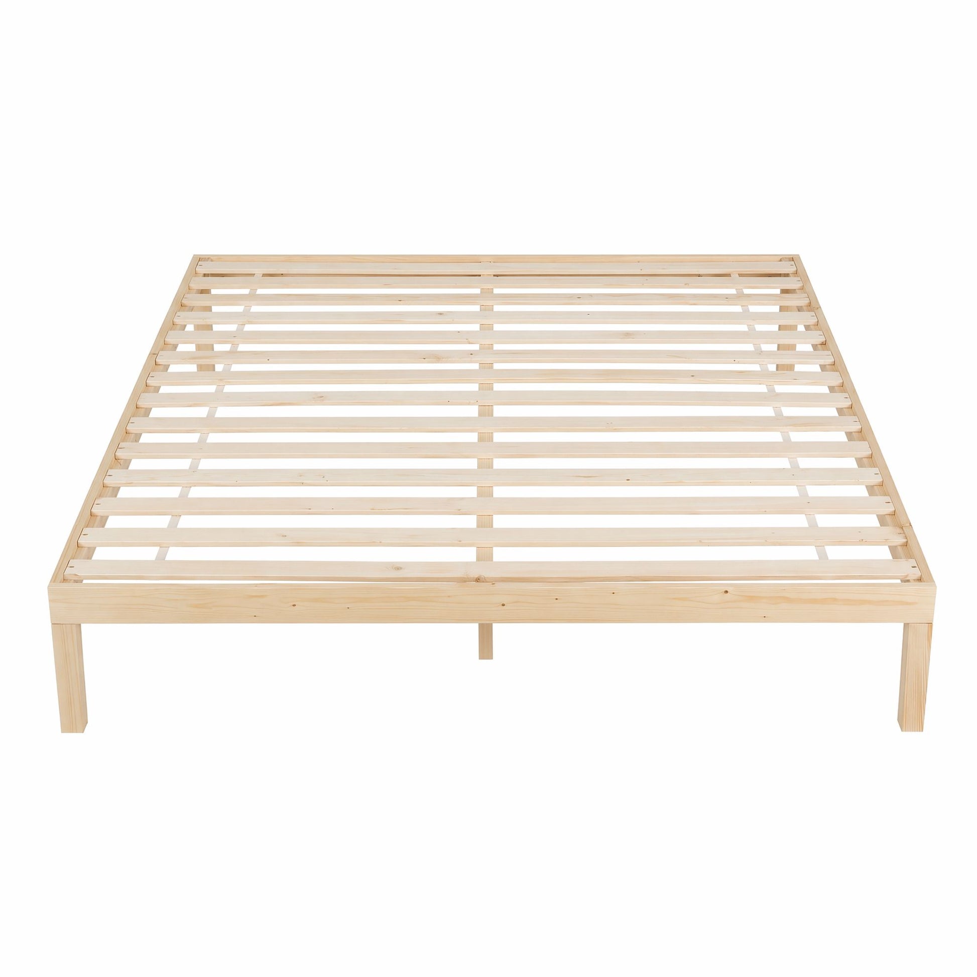 Solid pinewood Bruno king-size bed frame from The Willow Stone Collective, showcasing a sturdy, minimalist platform design.