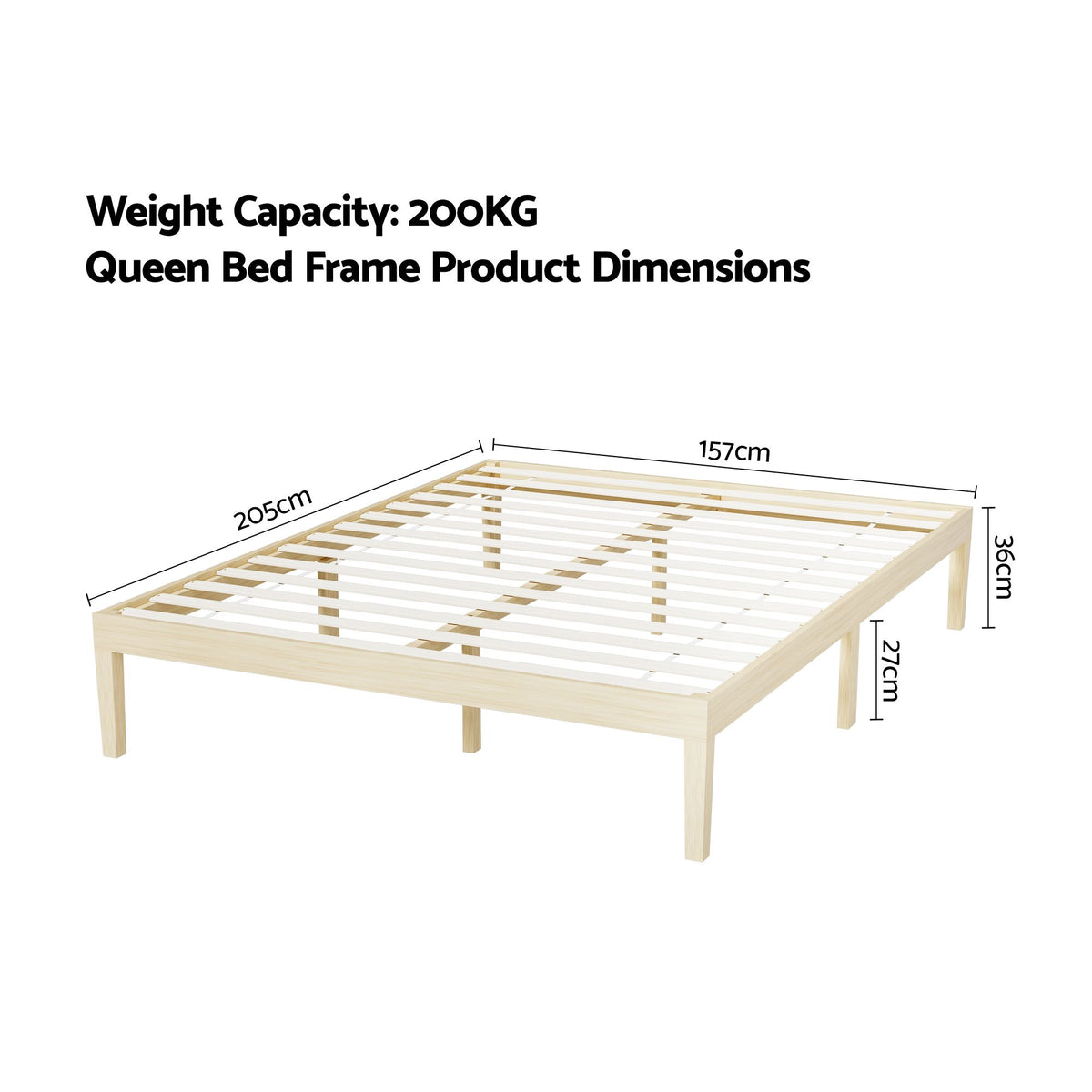 Queen size Bruno wooden bed frame by The Willow Stone Collective, made of pine timber with a sturdy, stylish design.
