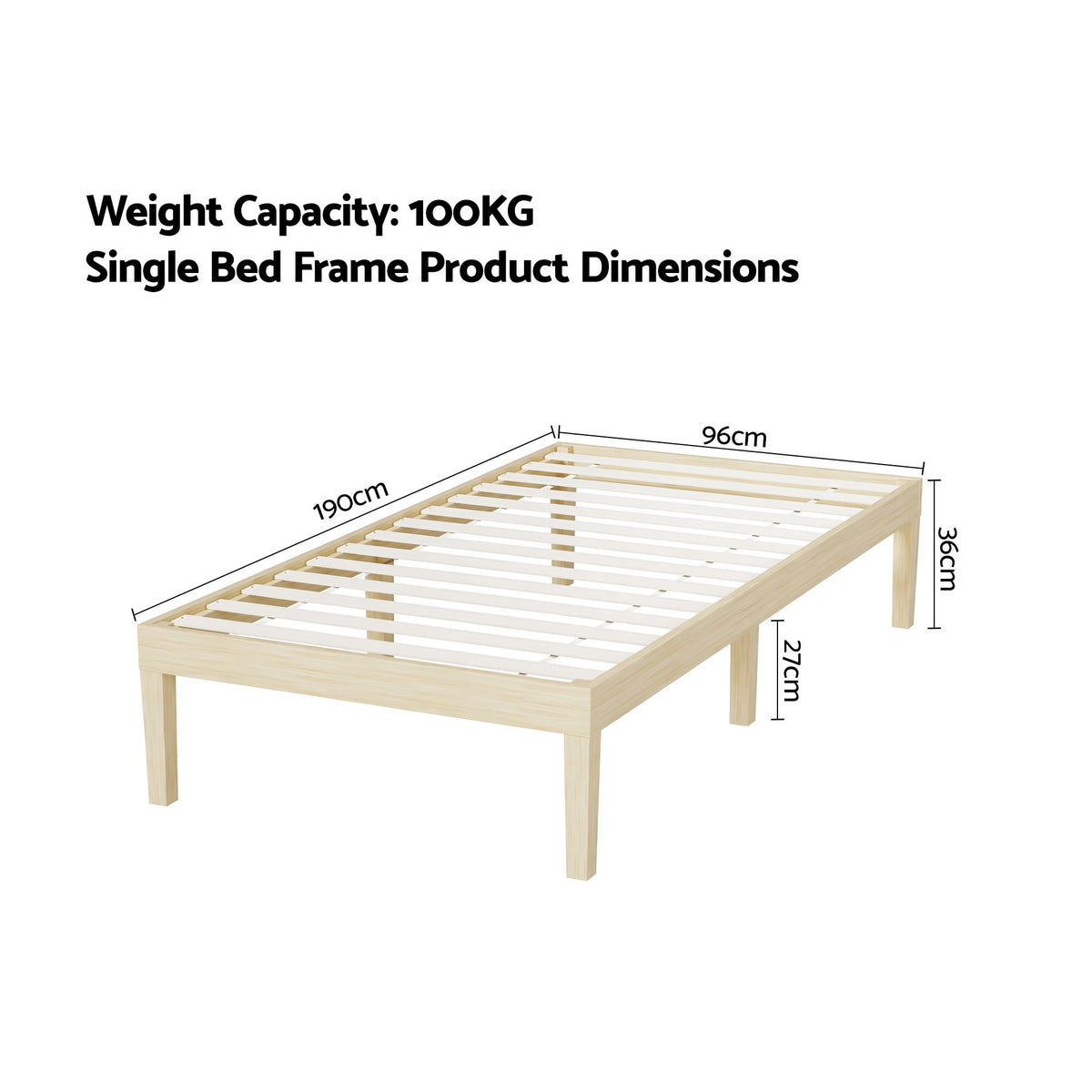 Single size Bruno wooden bed frame by The Willow Stone Collective, made of solid pine with a modern, minimalist design.