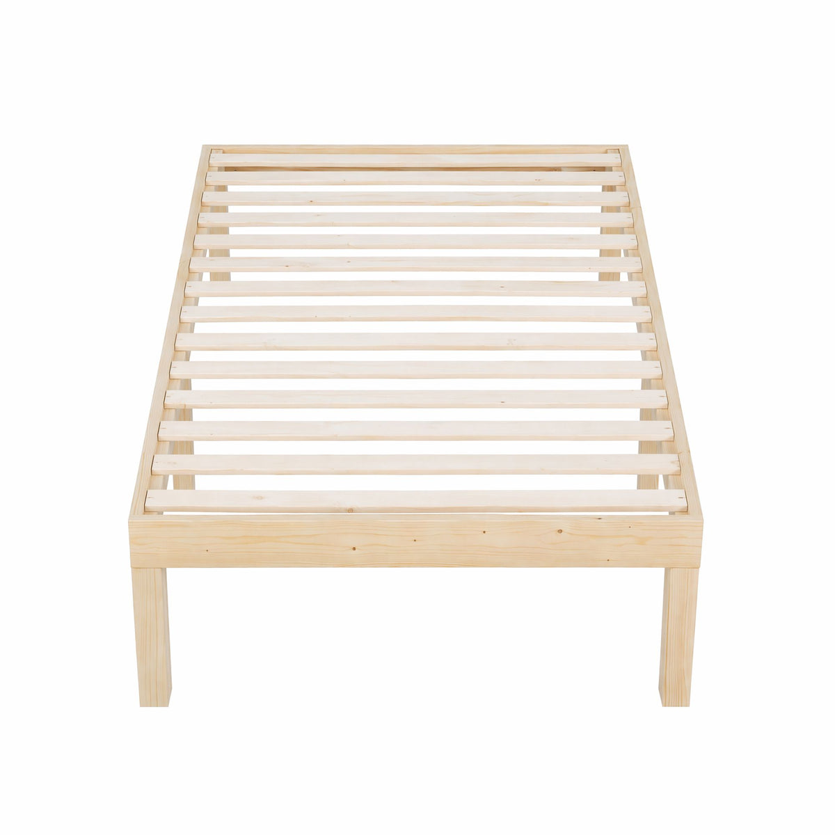 Single size Bruno wooden bed frame by The Willow Stone Collective with solid pine construction and a modern, minimalist design.