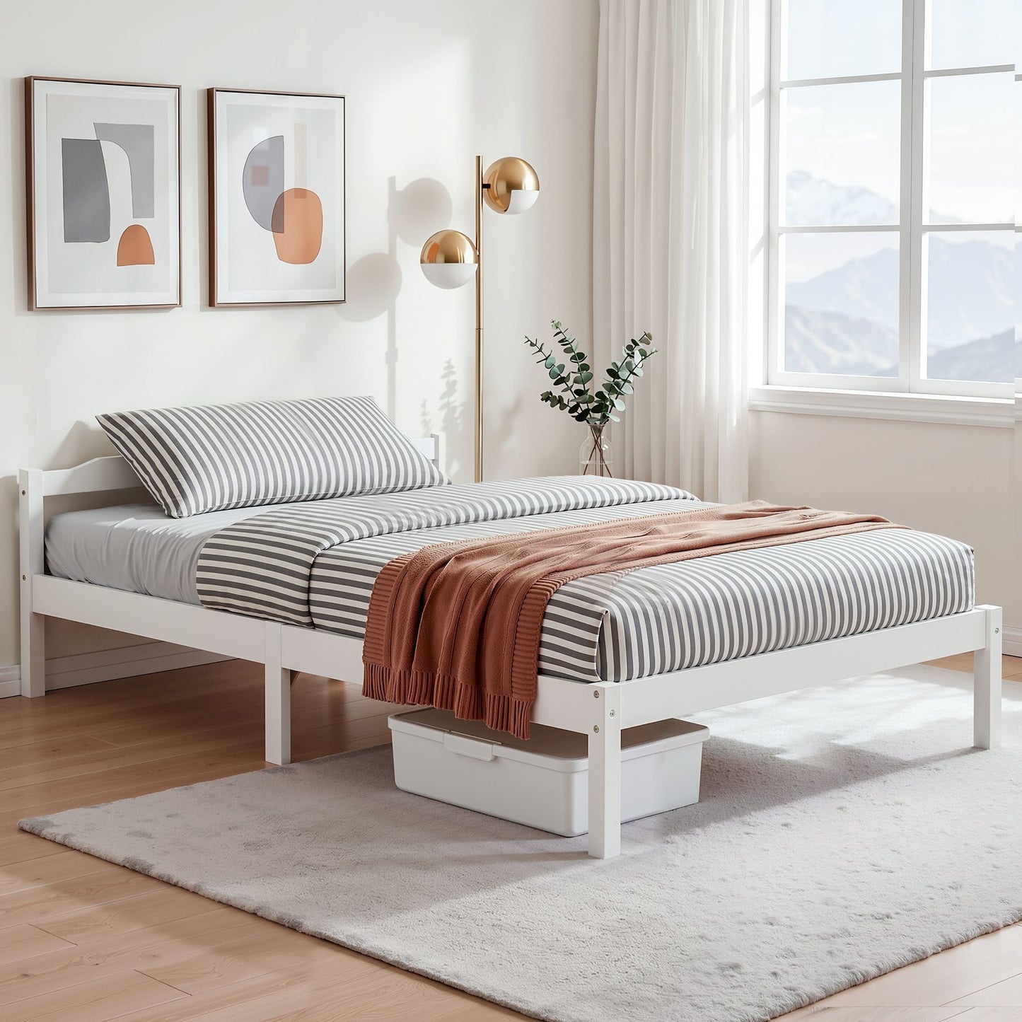 TWSC Bed Frame Double Size Wooden White LEXI
