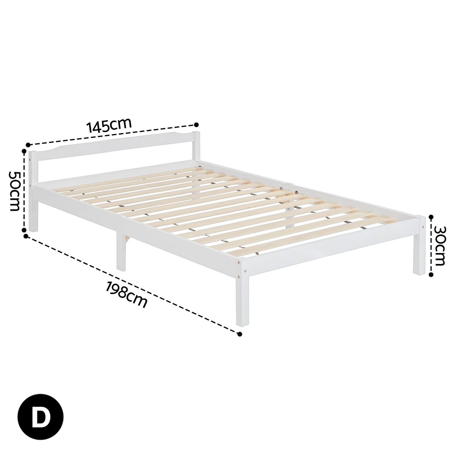 TWSC Bed Frame Double Size Wooden White LEXI