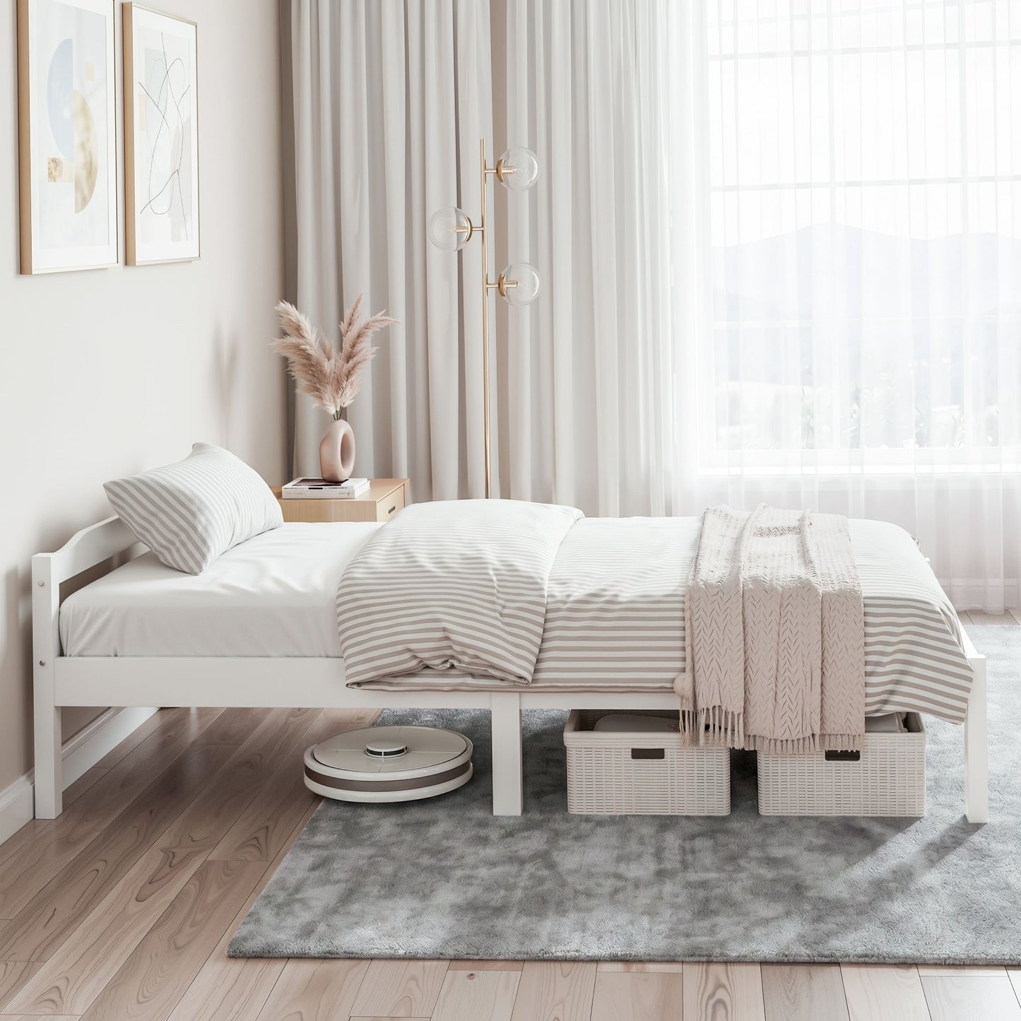 TWSC Bed Frame Double Size Wooden White LEXI