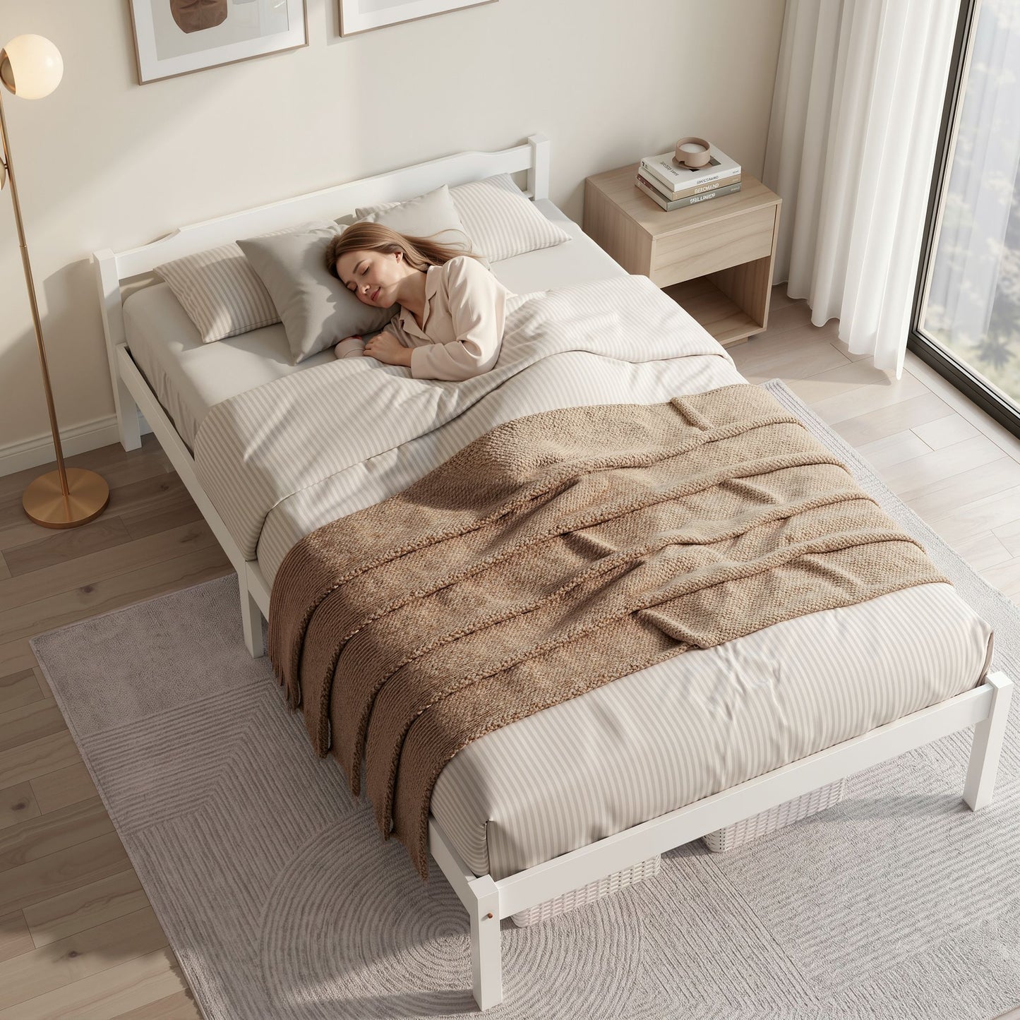 TWSC Bed Frame Double Size Wooden White LEXI