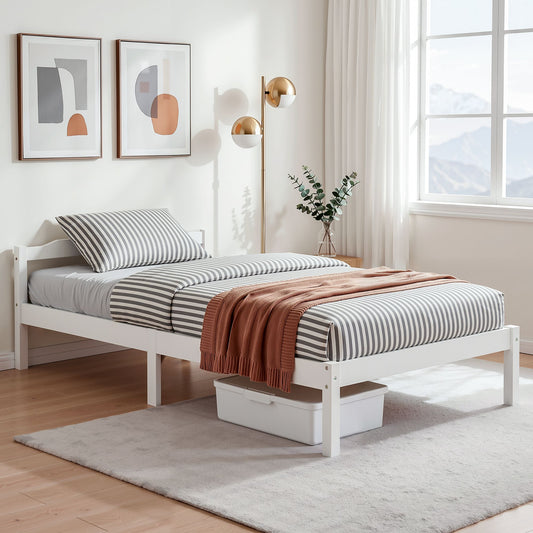 TWSC Bed Frame King Single Size Wooden White LEXI