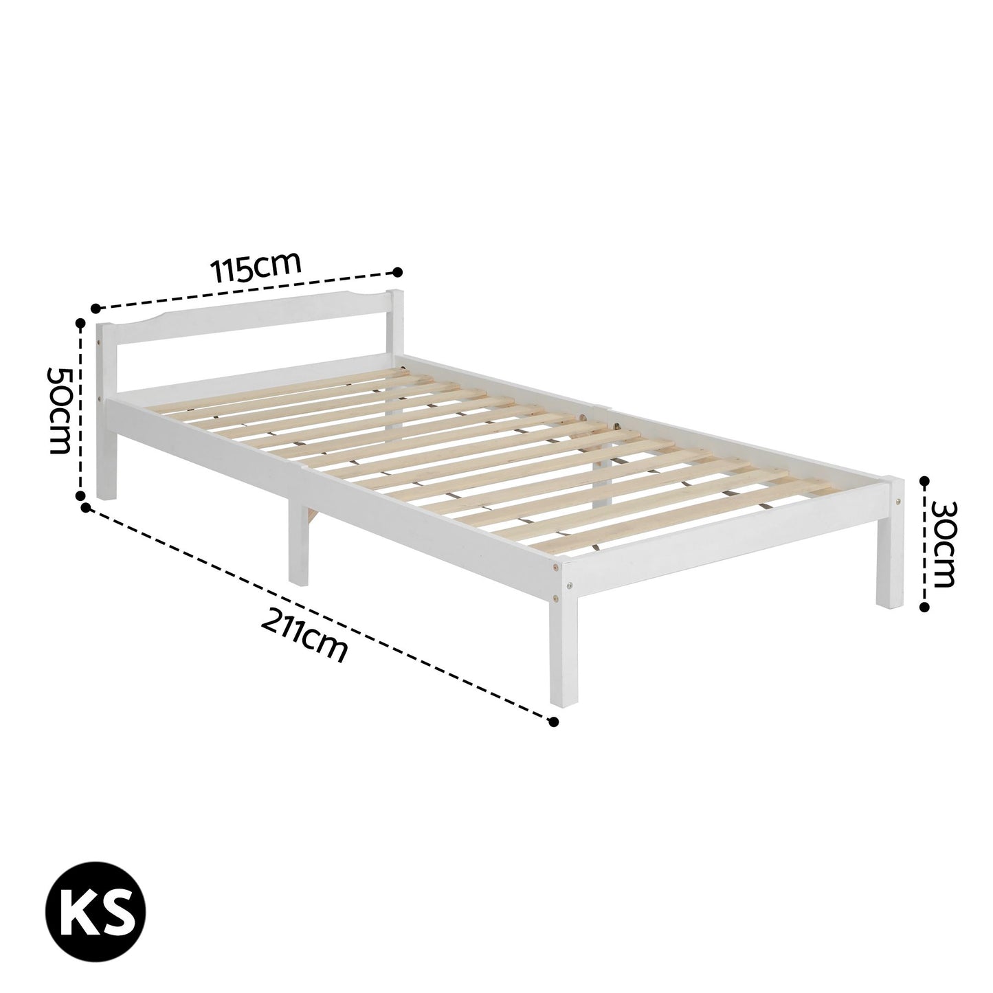 TWSC Bed Frame King Single Size Wooden White LEXI