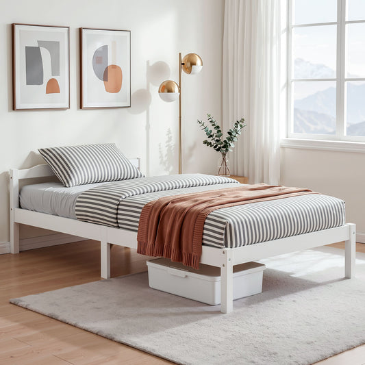 TWSC Bed Frame Single Size Wooden White LEXI