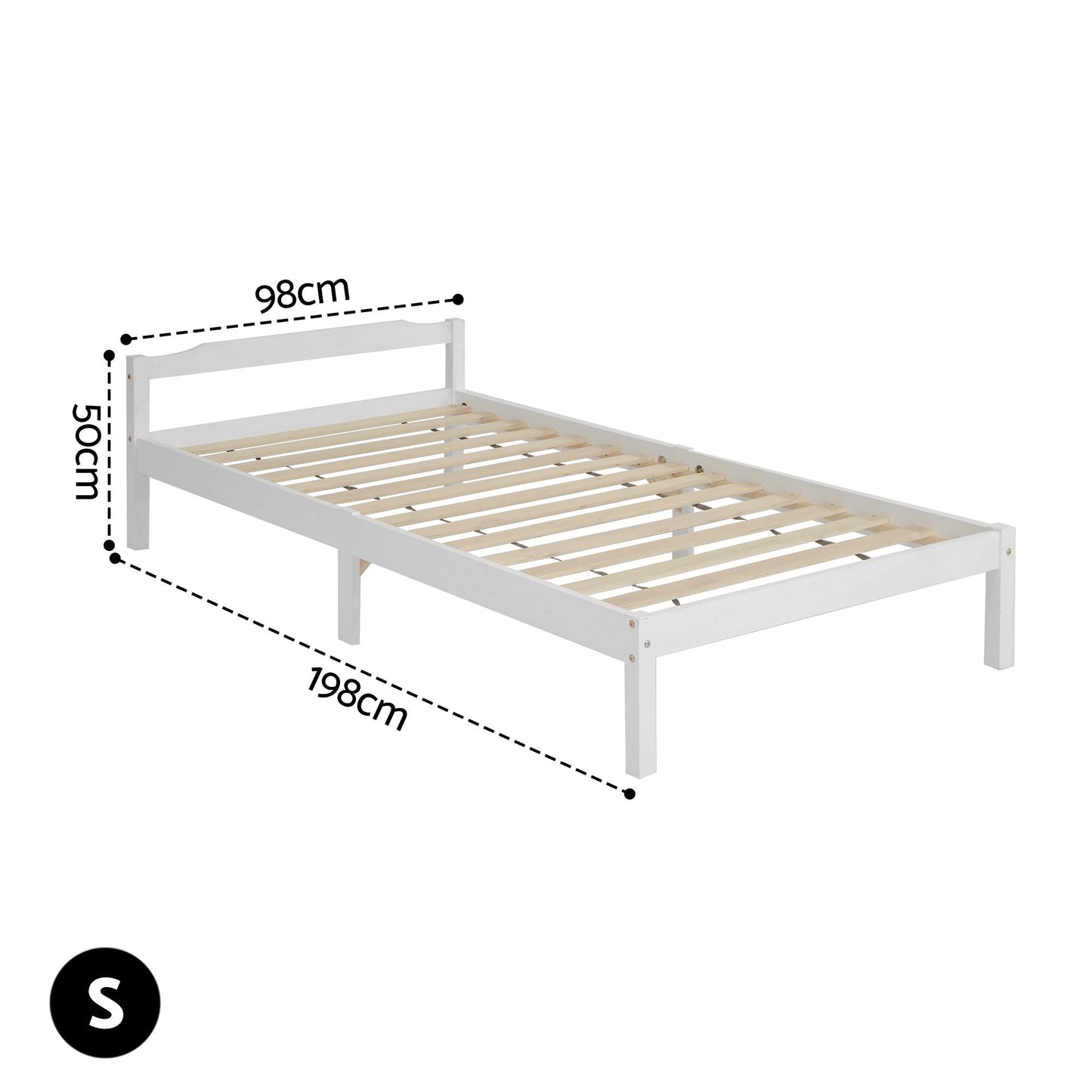 TWSC Bed Frame Single Size Wooden White LEXI