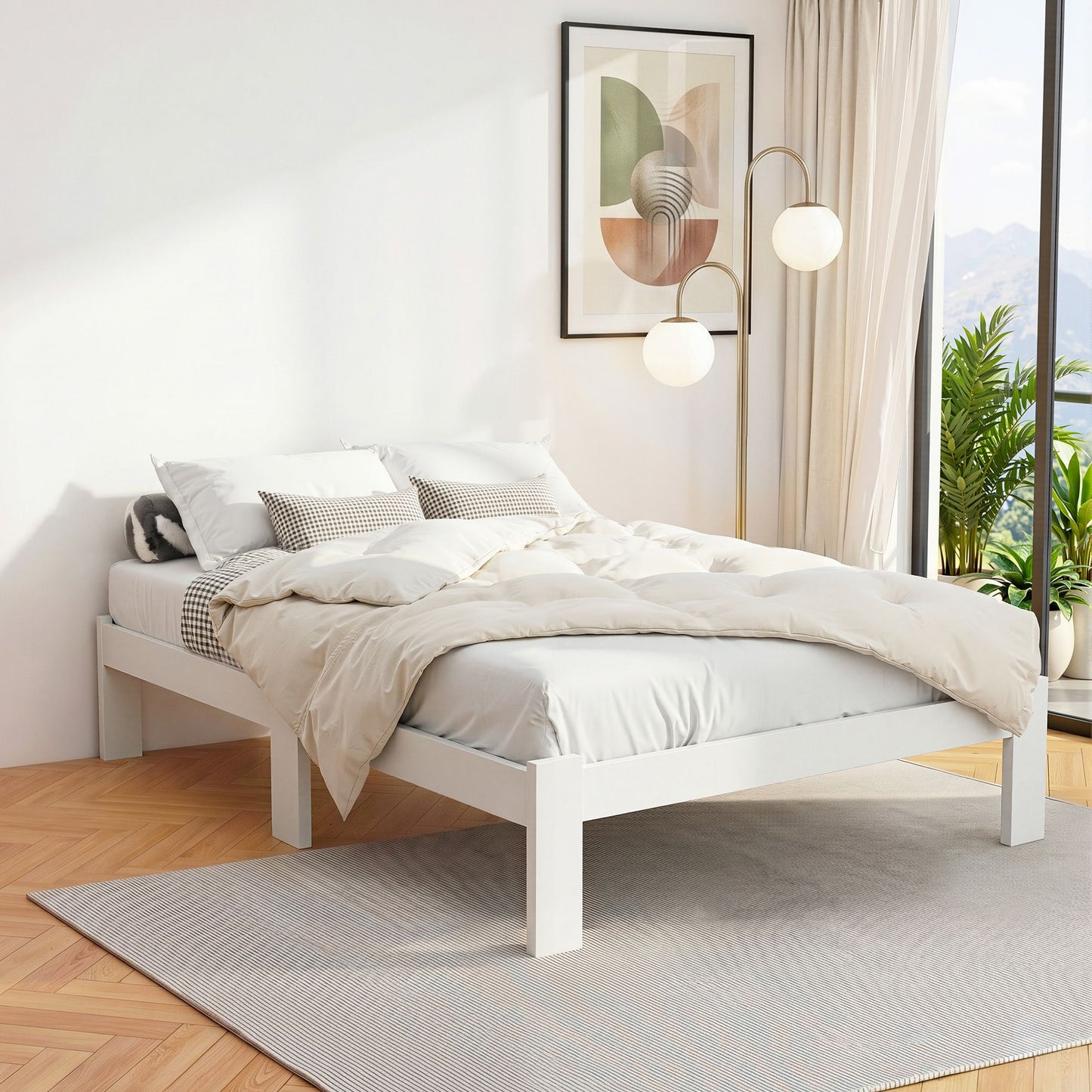 TWSC Bed Frame Double Size Wooden White JADE