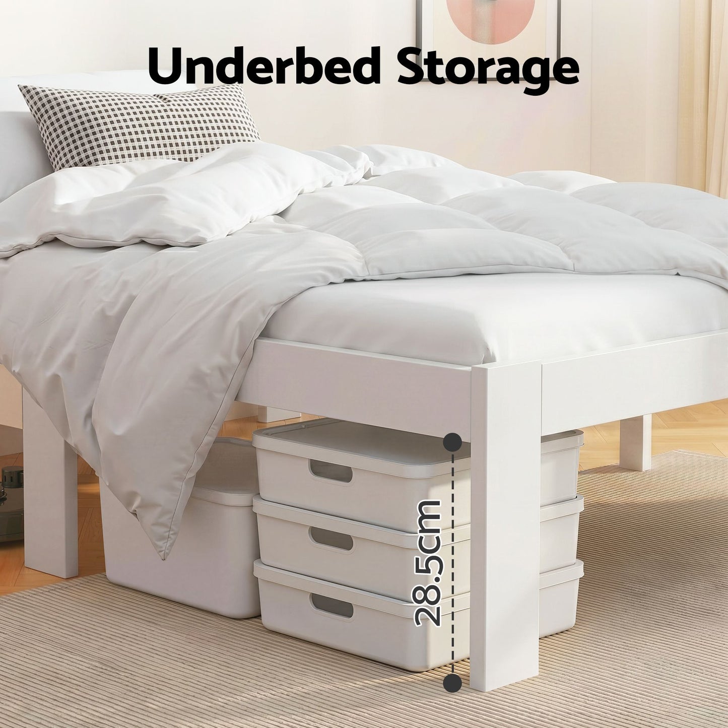 TWSC Bed Frame Double Size Wooden White JADE