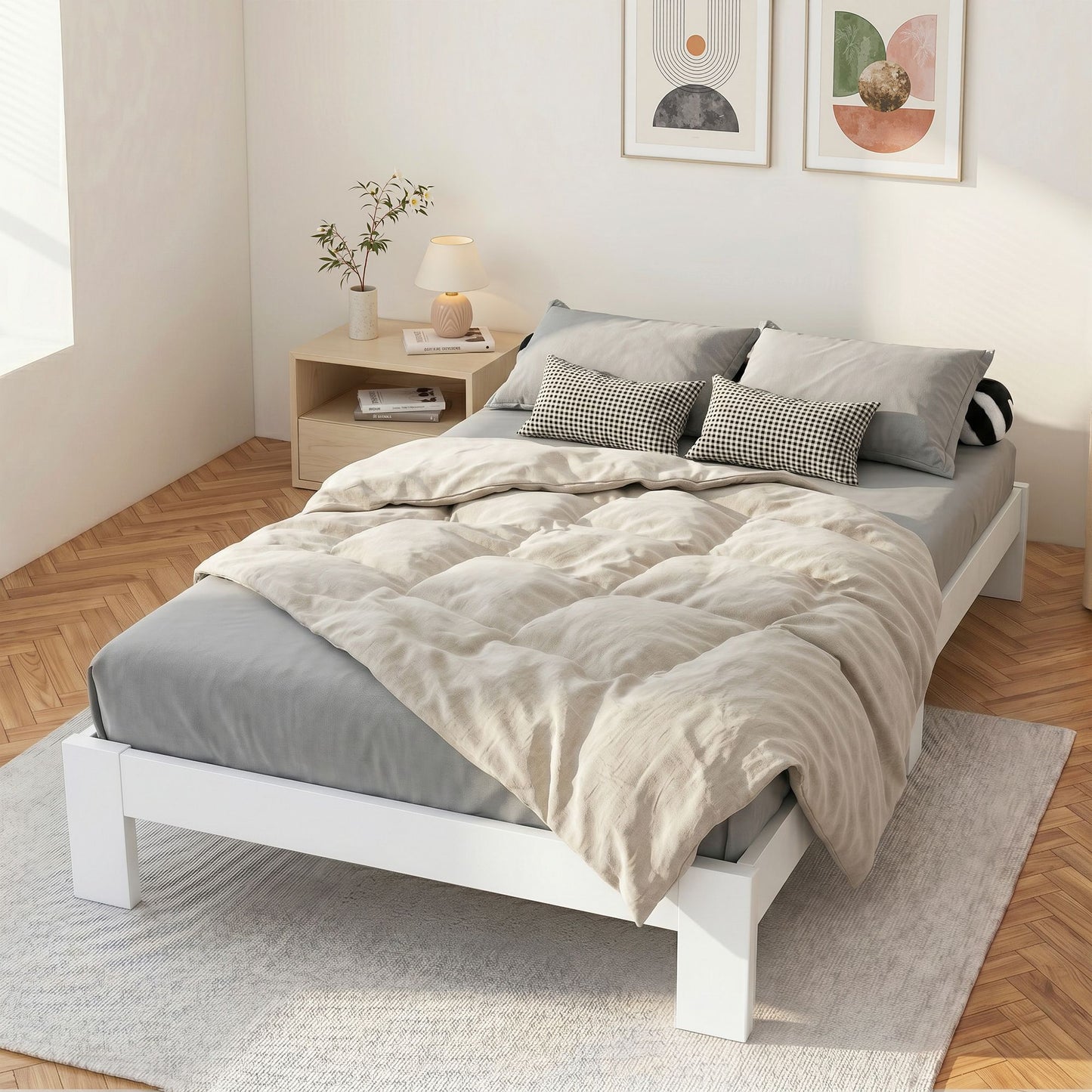 TWSC Bed Frame Double Size Wooden White JADE