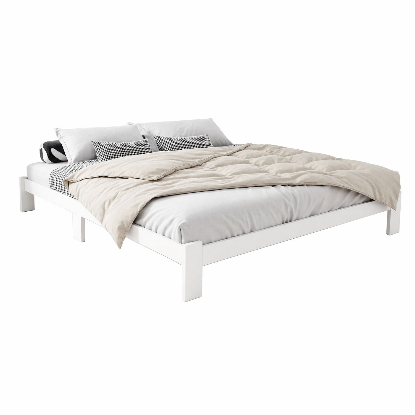 TWSC Bed Frame Queen Size Wooden White JADE