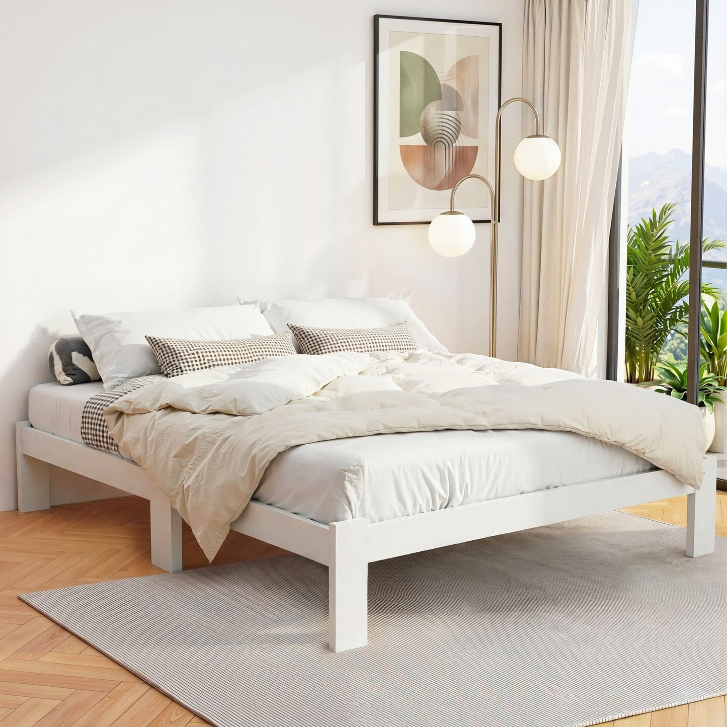 TWSC Bed Frame Queen Size Wooden White JADE