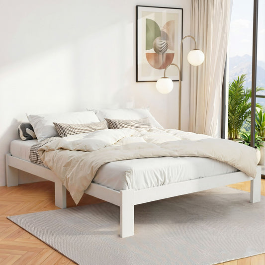 TWSC Bed Frame Queen Size Wooden White JADE