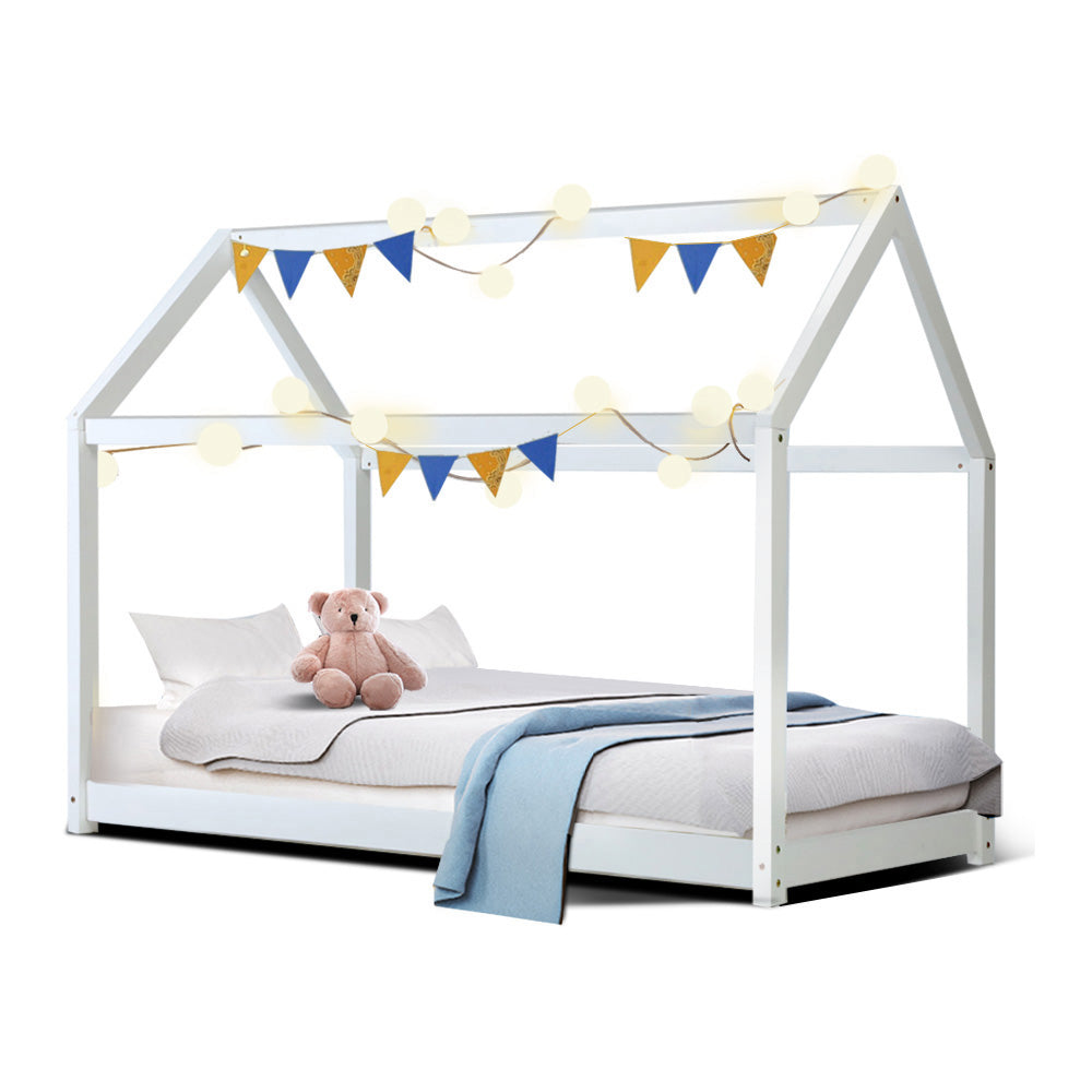 Casa Kids Bed Frame – Solid Pine Wood, White, Australian Single Size