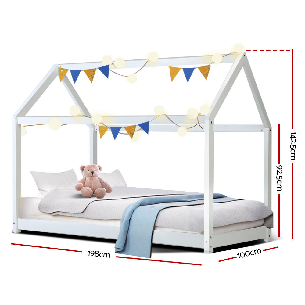 Casa Kids Bed Frame – Solid Pine Wood, White, Australian Single Size