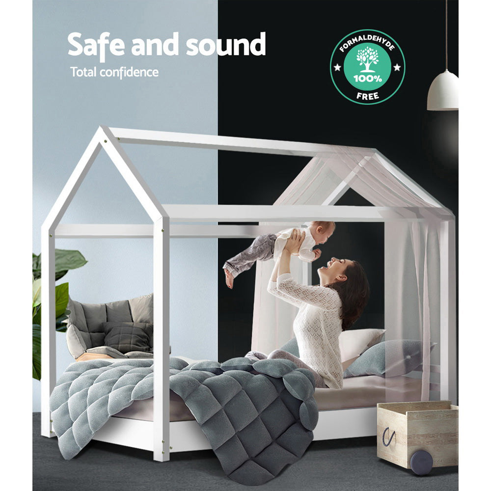 Casa Kids Bed Frame – Solid Pine Wood, White, Australian Single Size