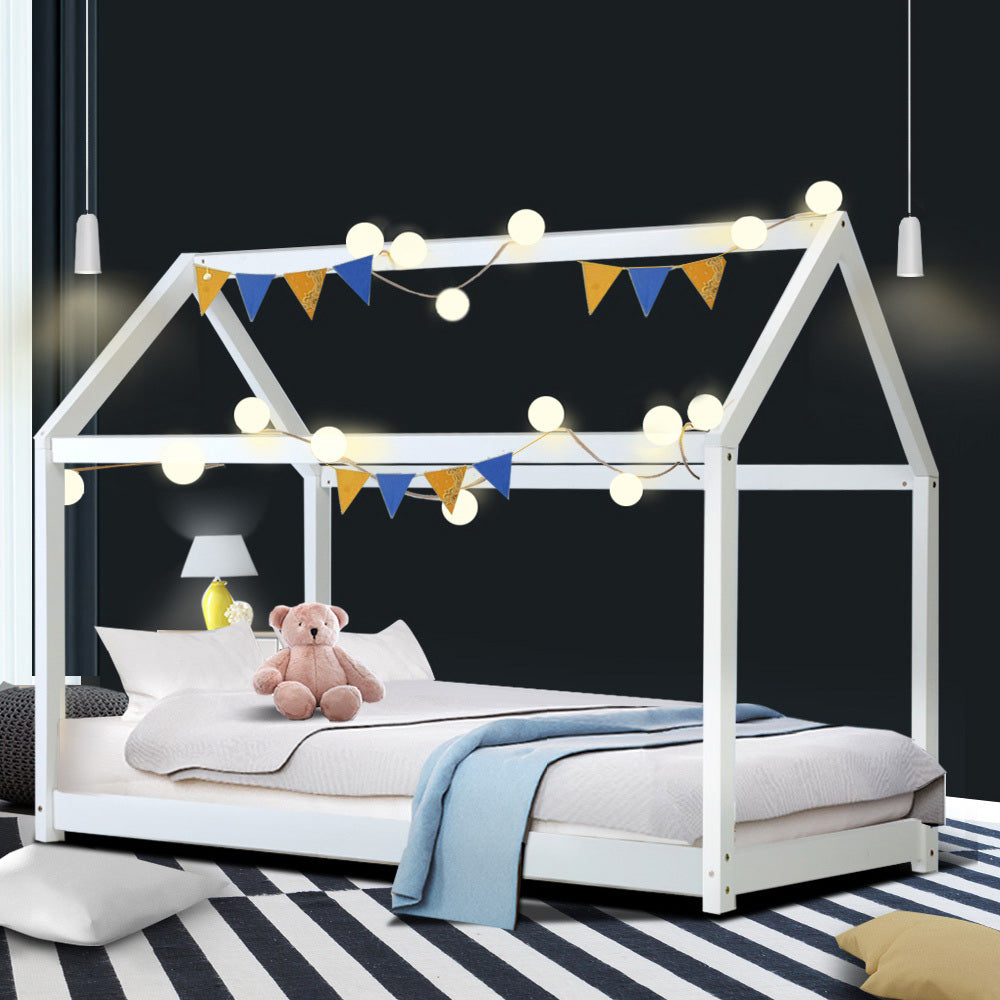 Casa Kids Bed Frame – Solid Pine Wood, White, Australian Single Size