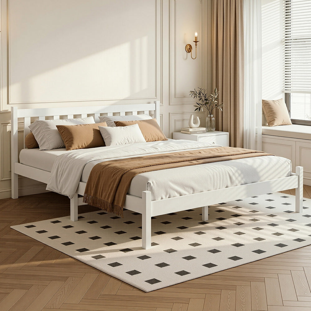 TWSC Bed Frame Double Size Wooden White SOFIE