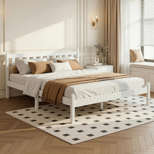 TWSC Bed Frame Double Size Wooden White SOFIE
