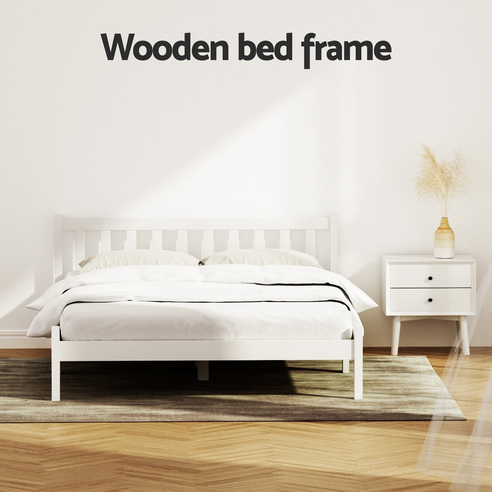 TWSC Bed Frame Double Size Wooden White SOFIE