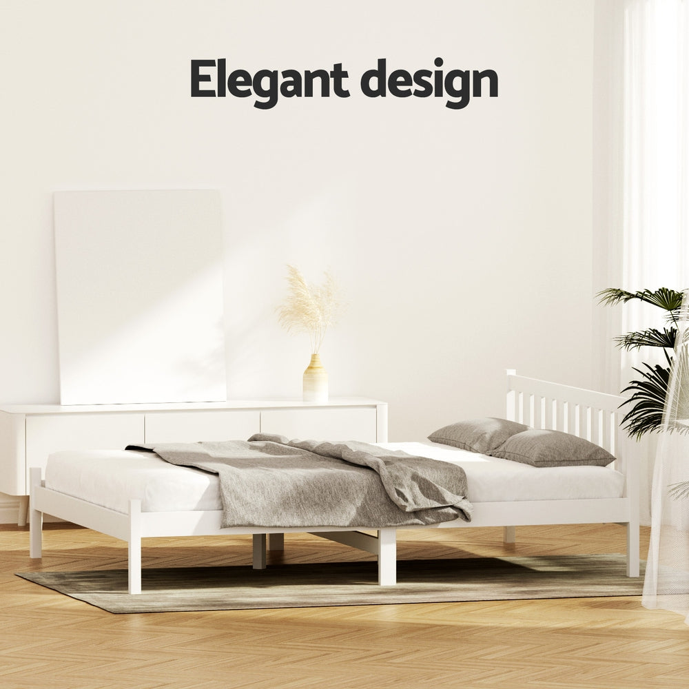 TWSC Bed Frame Double Size Wooden White SOFIE