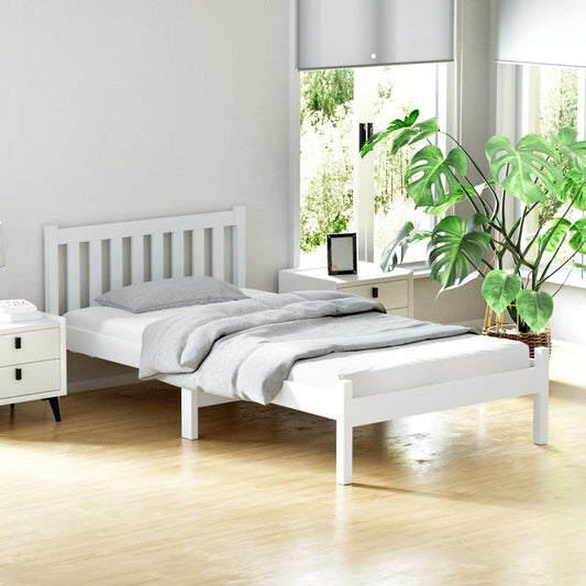TWSC Bed Frame King Single Size Wooden White SOFIE