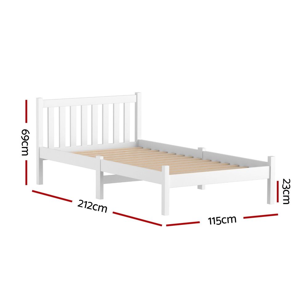 TWSC Bed Frame King Single Size Wooden White SOFIE