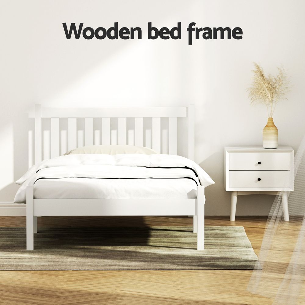 TWSC Bed Frame King Single Size Wooden White SOFIE
