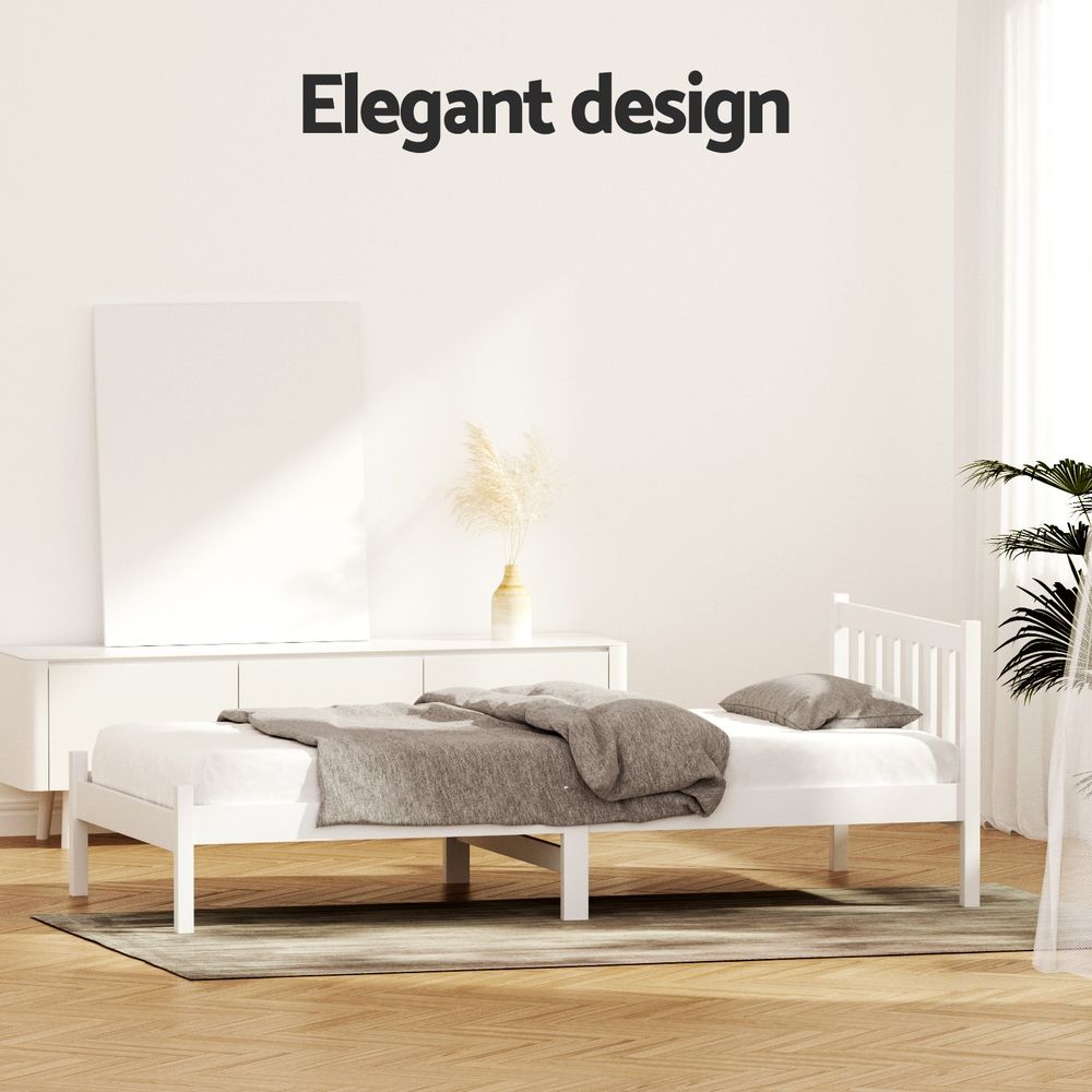 TWSC Bed Frame King Single Size Wooden White SOFIE