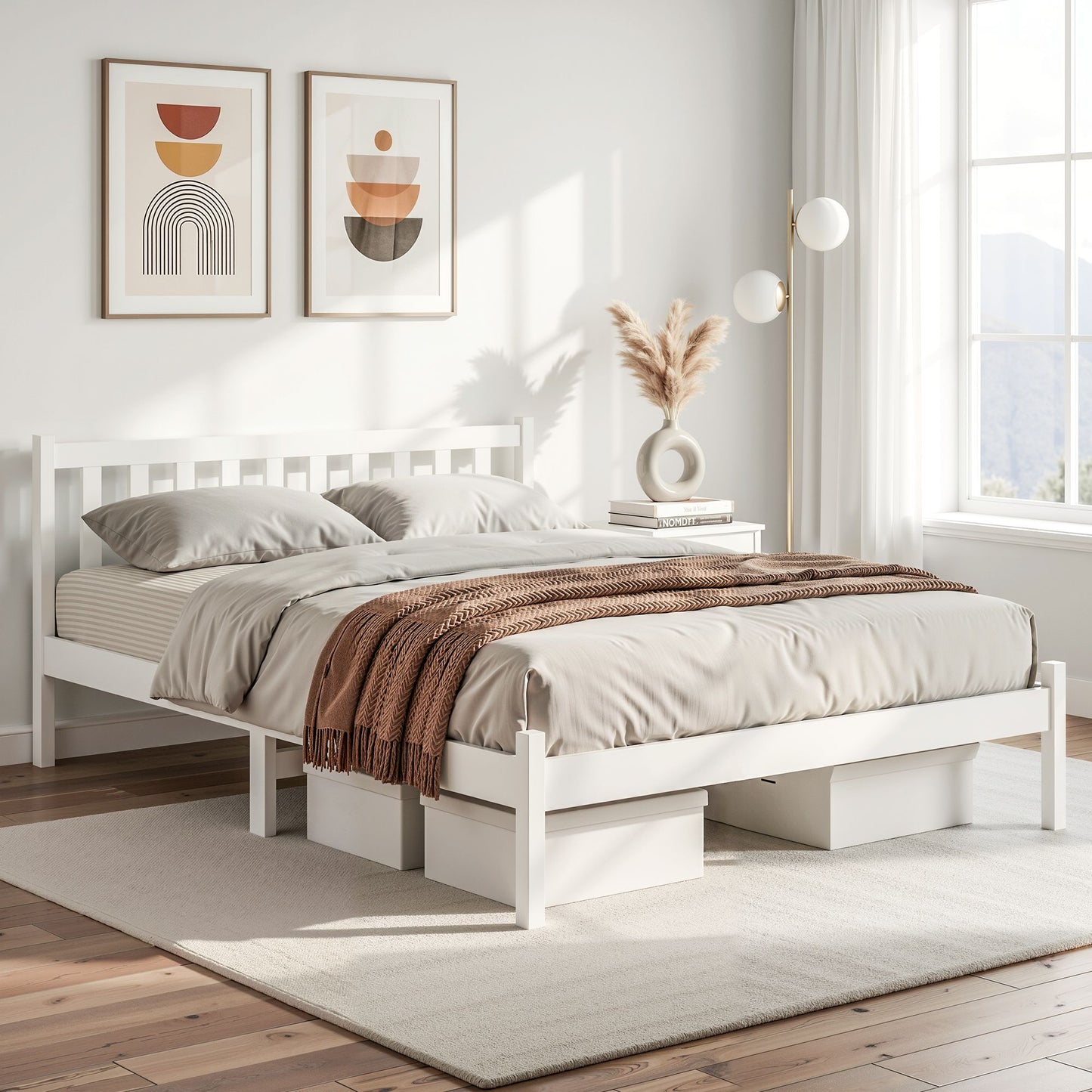 TWSC Bed Frame Queen Size Wooden White SOFIE