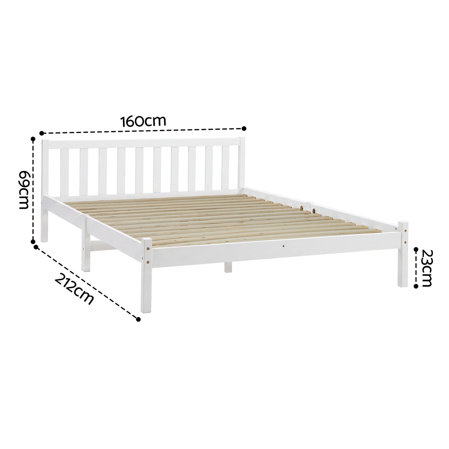 TWSC Bed Frame Queen Size Wooden White SOFIE