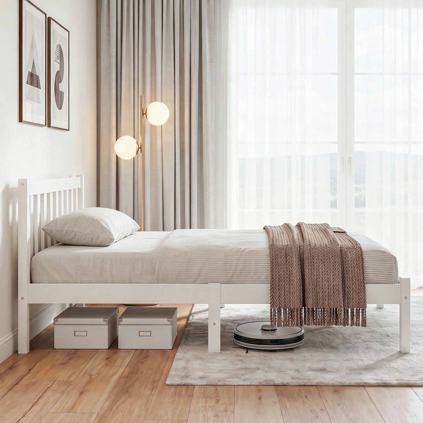 TWSC Bed Frame Queen Size Wooden White SOFIE