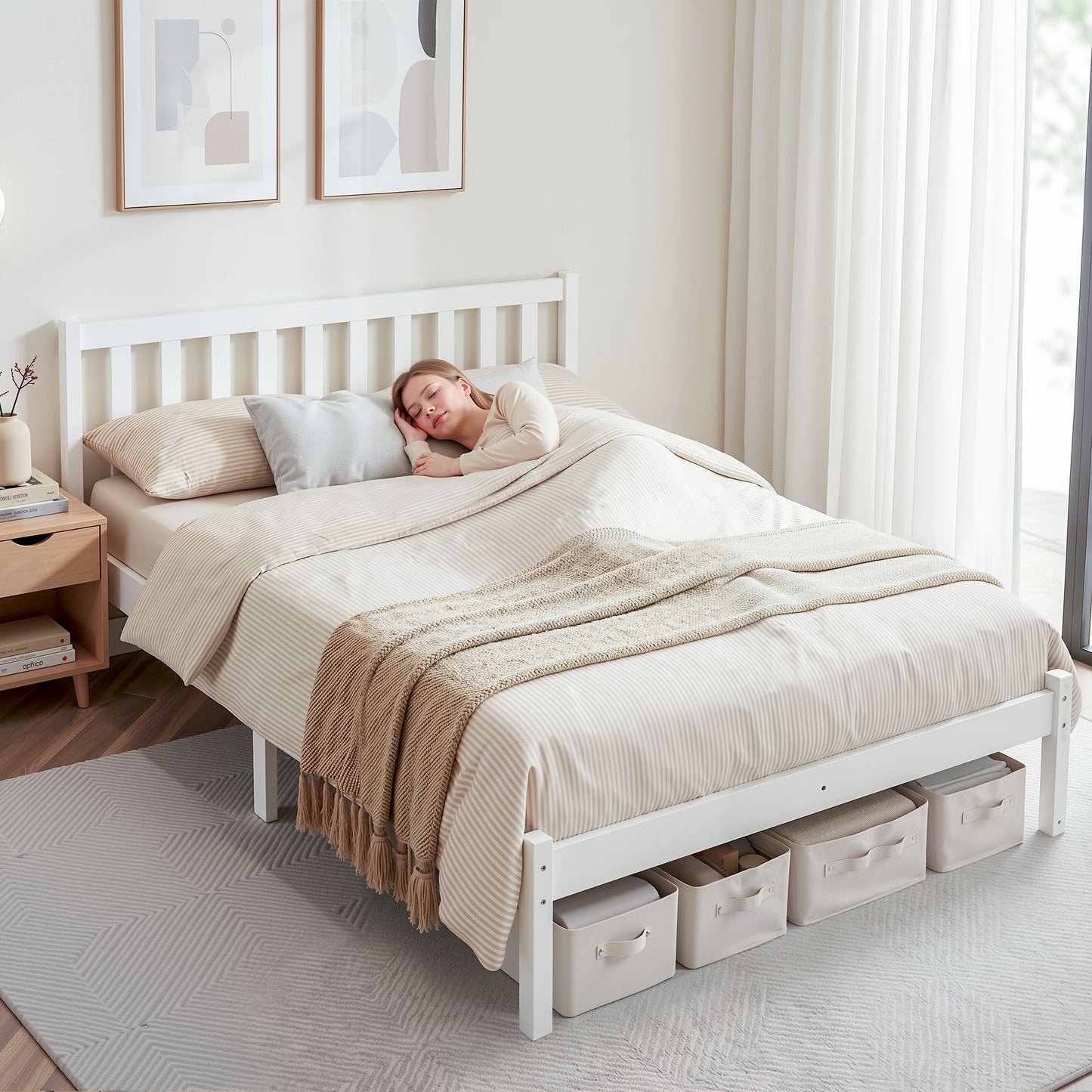 TWSC Bed Frame Queen Size Wooden White SOFIE