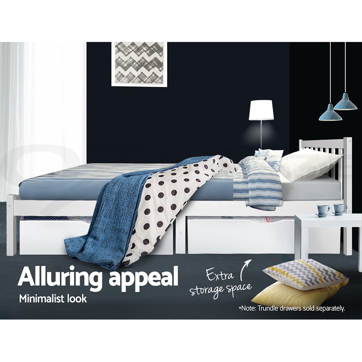 TWSC Bed Frame Queen Size Wooden White SOFIE