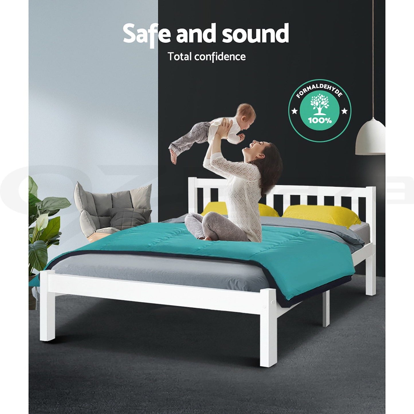TWSC Bed Frame Queen Size Wooden White SOFIE