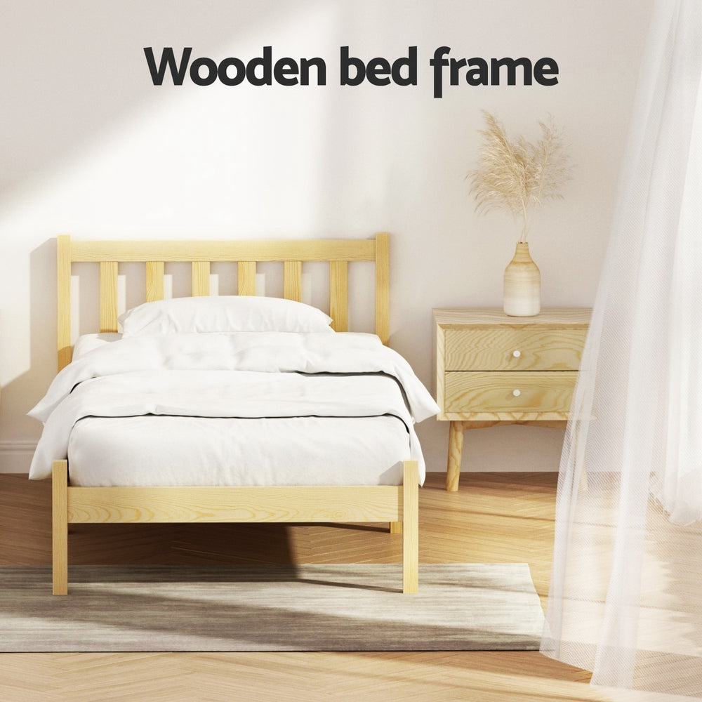 Sofie Bed Frame – Solid Pine Wood, Single Size, Oak Finish