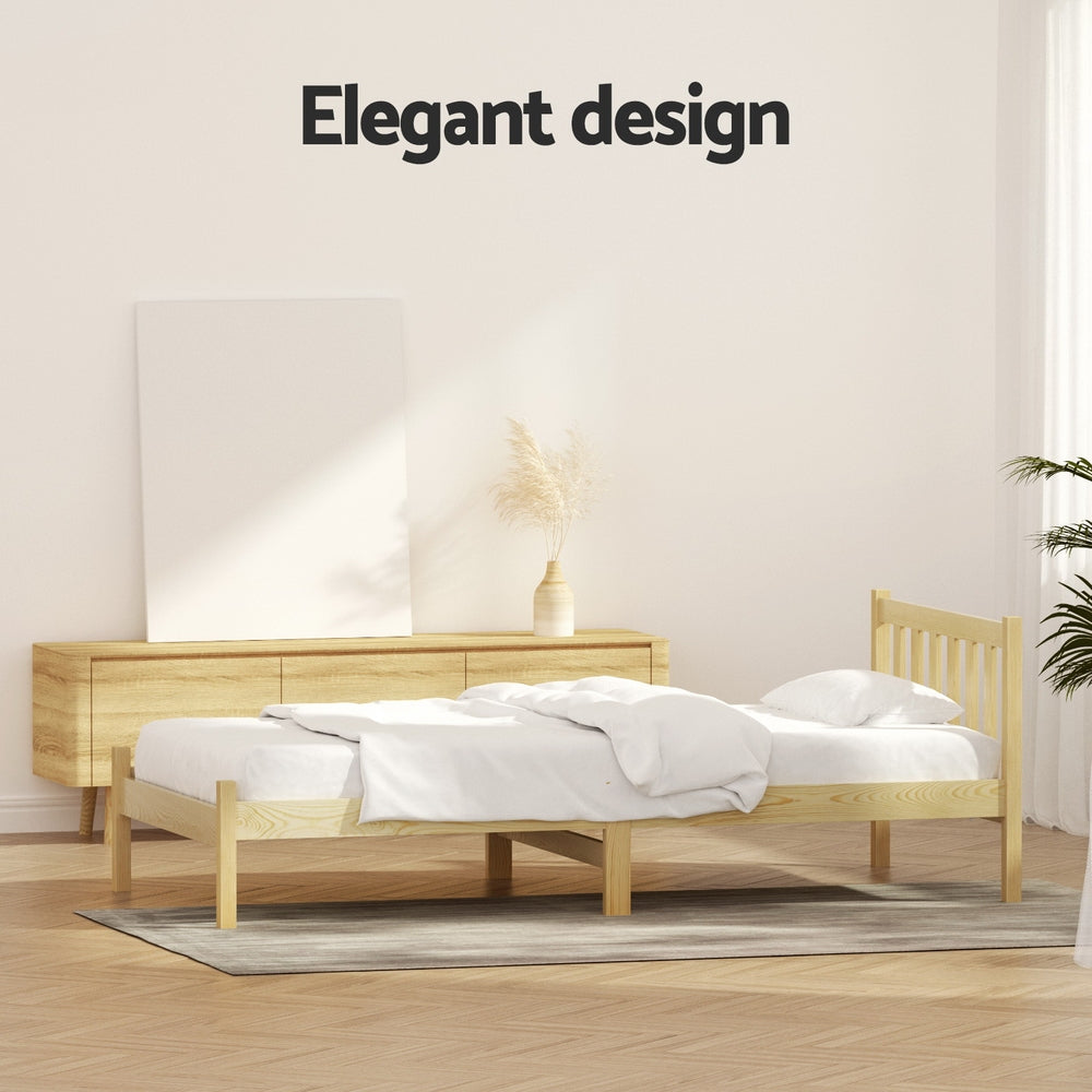 Sofie Bed Frame – Solid Pine Wood, Single Size, Oak Finish