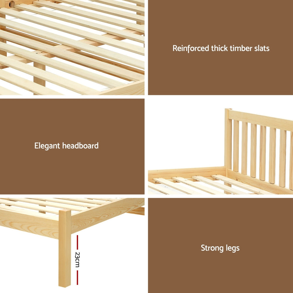 Sofie Bed Frame – Solid Pine Wood, Single Size, Oak Finish