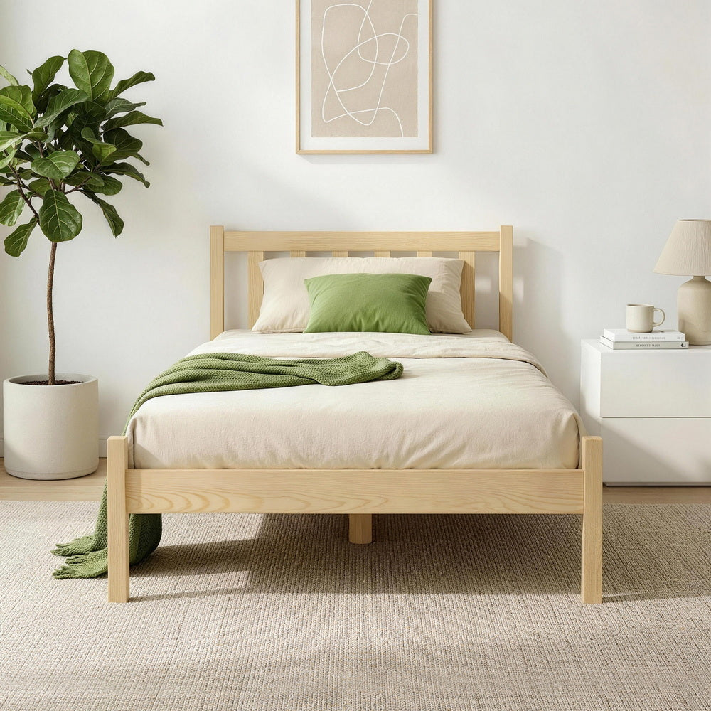 Sofie Bed Frame – Solid Pine Wood, Single Size, Oak Finish