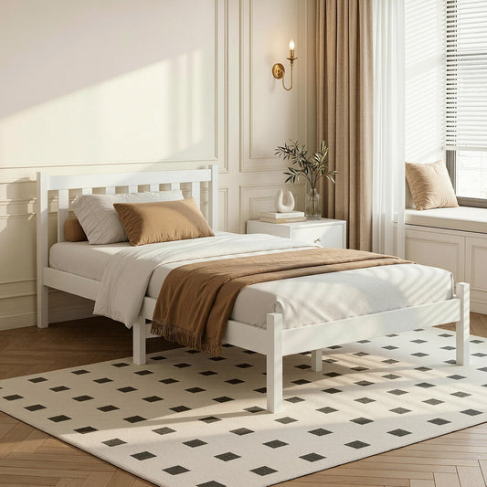 TWSC Bed Frame Single Size Wooden White SOFIE