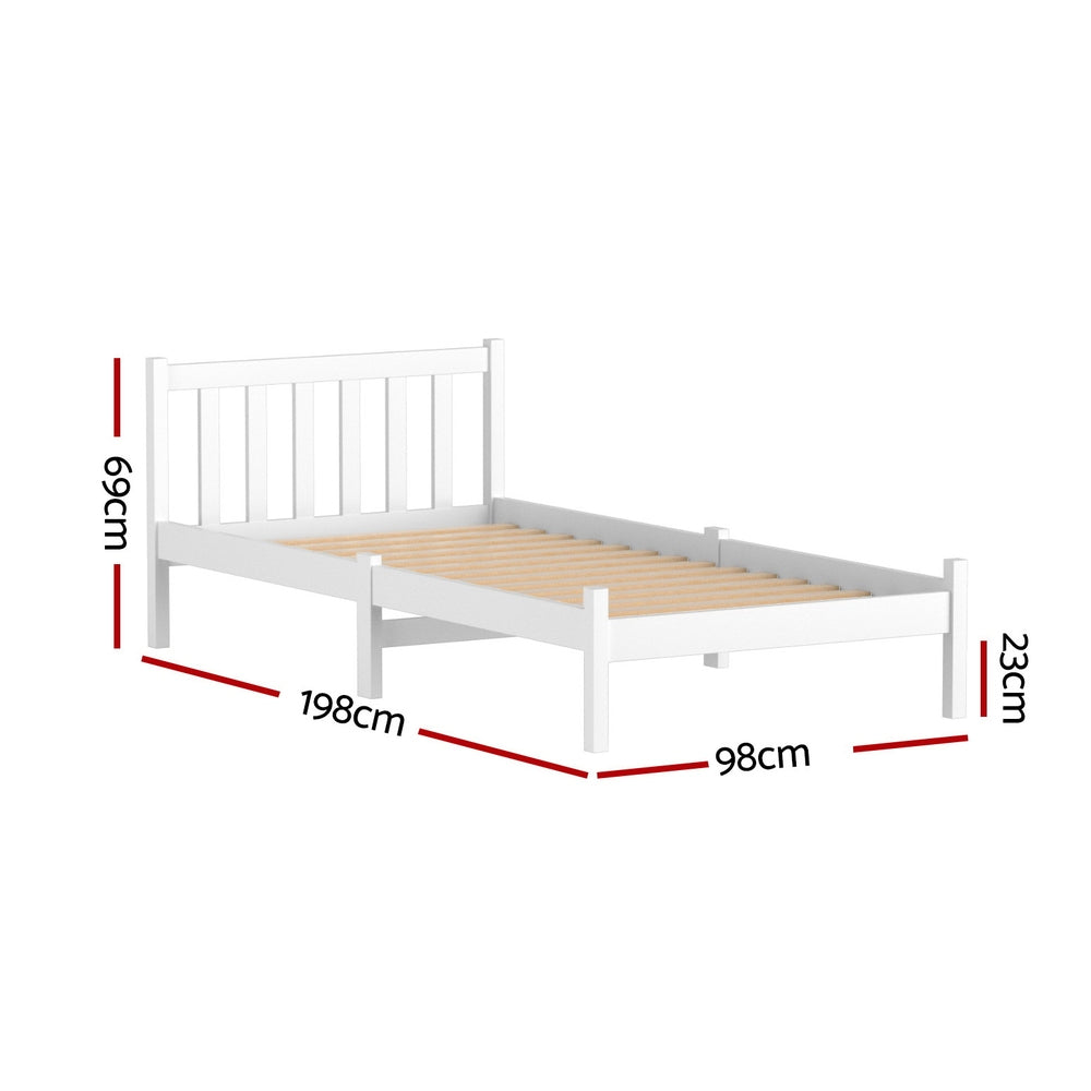 TWSC Bed Frame Single Size Wooden White SOFIE