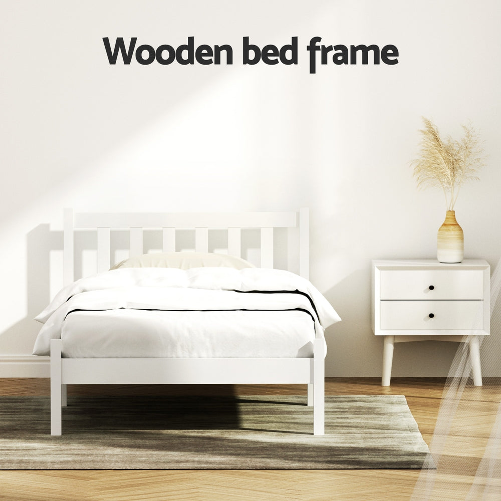TWSC Bed Frame Single Size Wooden White SOFIE