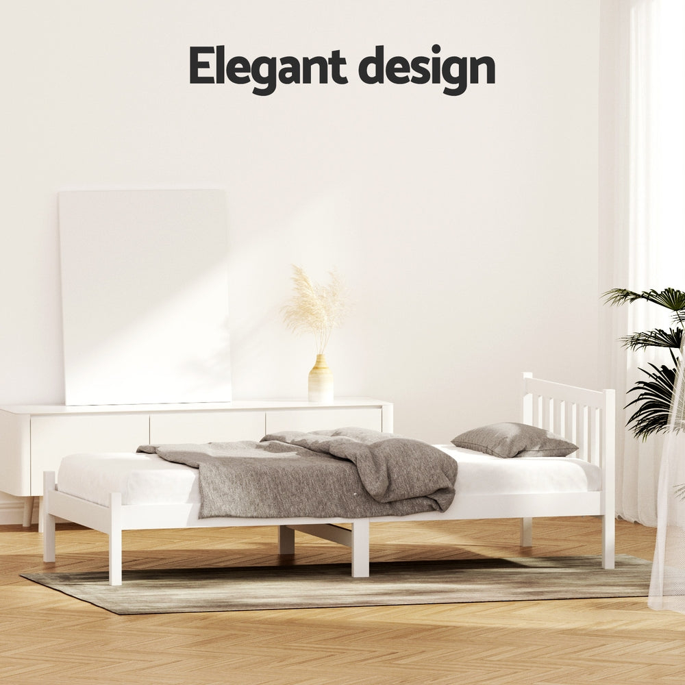TWSC Bed Frame Single Size Wooden White SOFIE